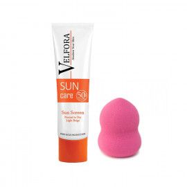 کرم ضد آفتاب ولفرا مدل Normal To Dry SPF 50 وزن 40 گرم - بژ روشن به همراه پد آرایشی اسفنجی