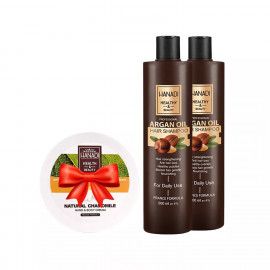 شامپو هانادی مدل Argan حجم 500 میلی لیتر مجموعه 2 عددی به همراه کرم مرطوب کننده هانادی مدل Chamomile رایگان