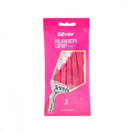 خود تراش زنانه چند بار مصرف 2 تیغ سیلور مدل Rubber Grip بسته 5 عددی